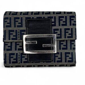 Fendi Zucca Compact Navy Wallet - FF Logo